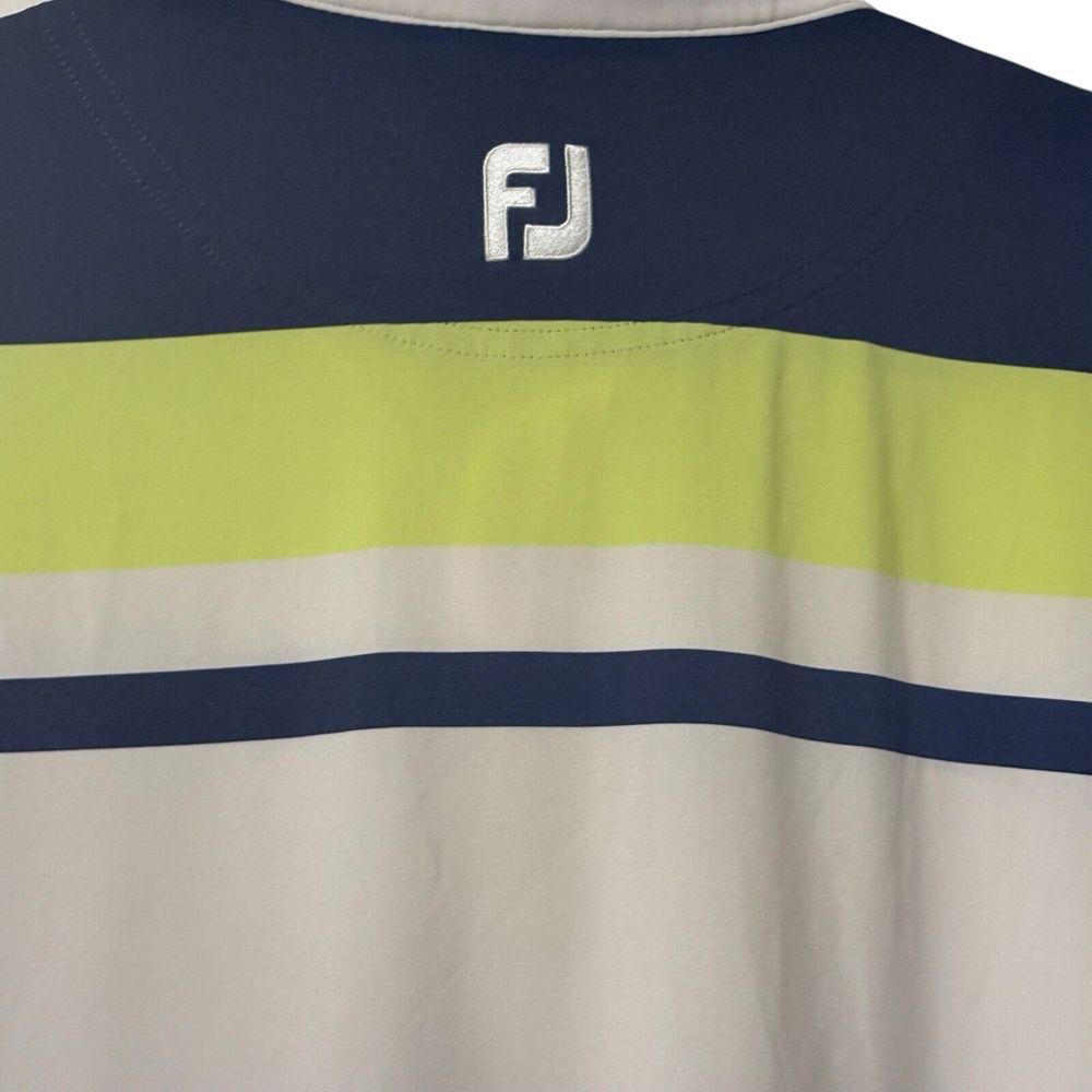 FootJoy FJ Lisle Self Collar Golf Polo Mens Sz M Citrus Green/Blue - Color block - Picture 3 of 12